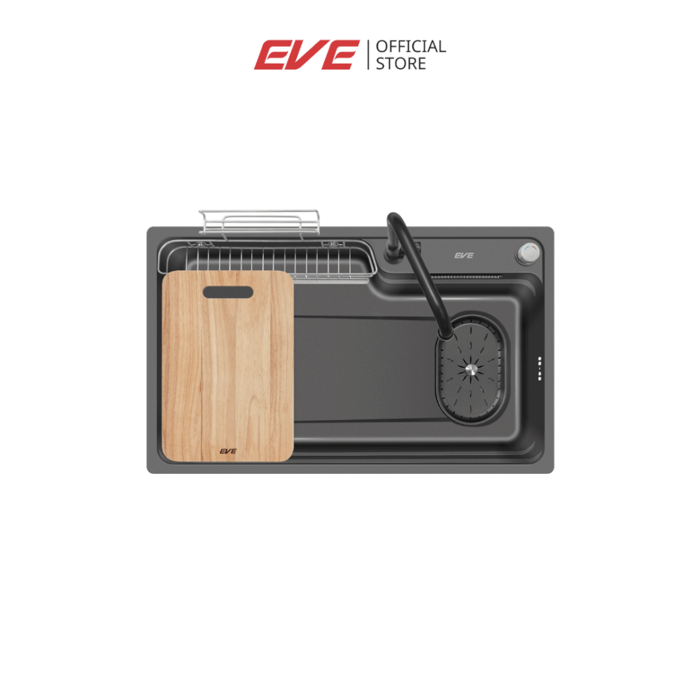 ซิงค์ล้างจานสแตนเลสม่านน้ำตก 1 หลุม EVE NAVI 750/480 ขนาด 75 ซม. สีเทาเข้ม สี VOLCANIC พร้อมอุปกรณ์เสริม_11